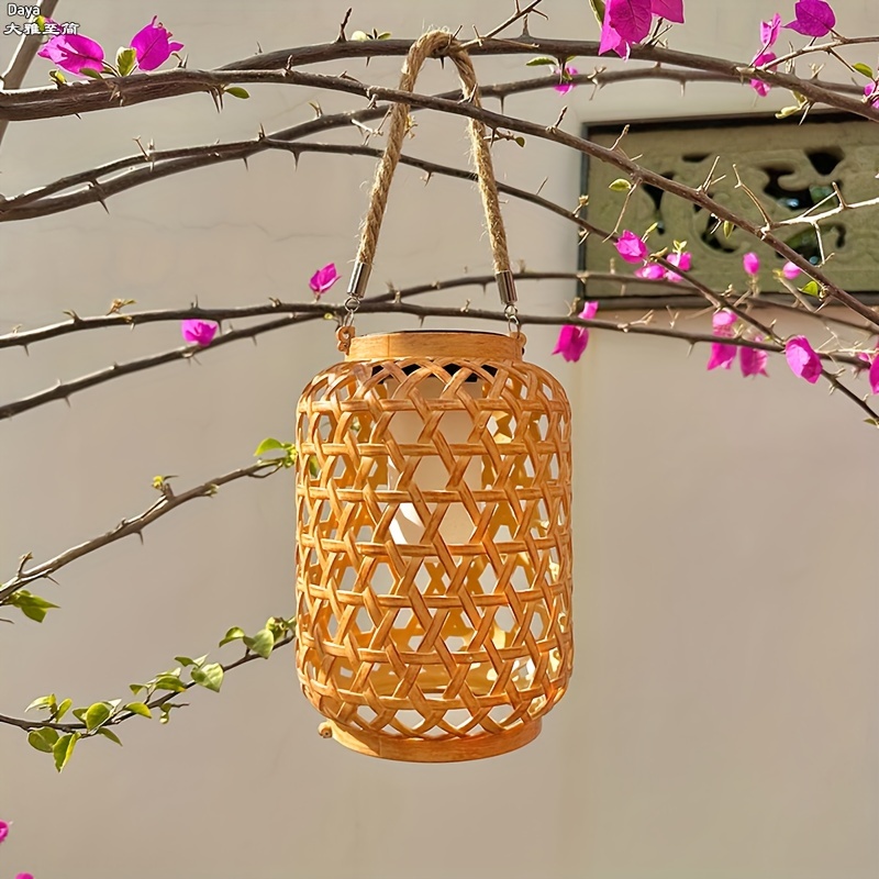 Solar Imitation Bamboo Lantern Outdoor Courtyard Decoration Garden Light Waterproof Plastic Rattan 4
