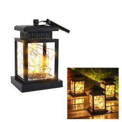 led vintage flickering hanging lantern, outdoor solar lamp, candle bright pathway decoration, waterproof garden light