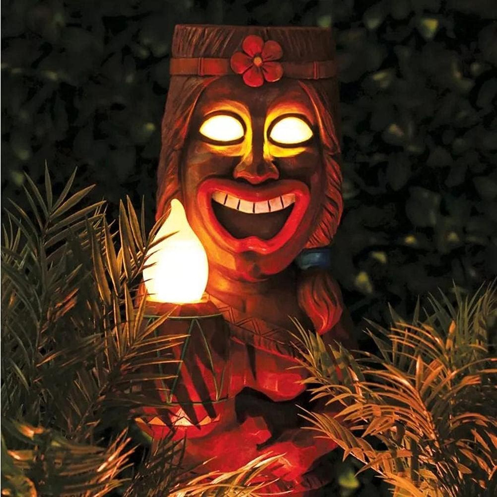 Solar Tiki Lights Outdoor Statues Backyard, Tiki Totem Decor for Hawaiian Party, Tropical Garden Patio Decor