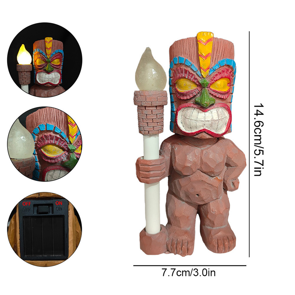 Solar Tiki Lights Outdoor Statues Backyard, Tiki Totem Decor for Hawaiian Party, Tropical Garden Patio Decor