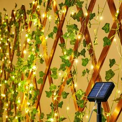 solar-powered green fairy lights with artificial ivy, 8 modes, garden, wedding, christmas decoration lighting
