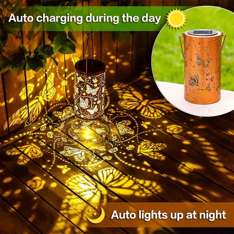 Solar Outdoor Hanging Light With Butterfly Dragonfly Design Waterproof Garden Metal Lantern Decora 3