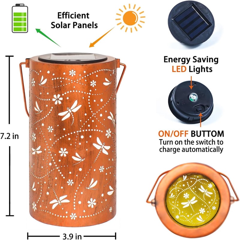 Solar Outdoor Hanging Light With Butterfly Dragonfly Design Waterproof Garden Metal Lantern Decora 6