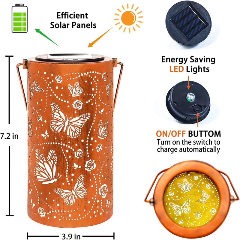Solar Outdoor Hanging Light With Butterfly Dragonfly Design Waterproof Garden Metal Lantern Decora 7