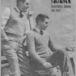 Knitting Pattern Mens Cardigans and Jumpers Patons Book 193 Vintage