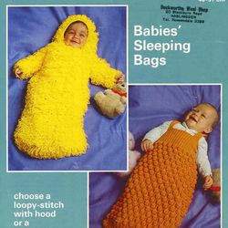 Vintage Baby Sleeping Bags Knitting Pattern Patons 1497 Babies Sleeping Bags