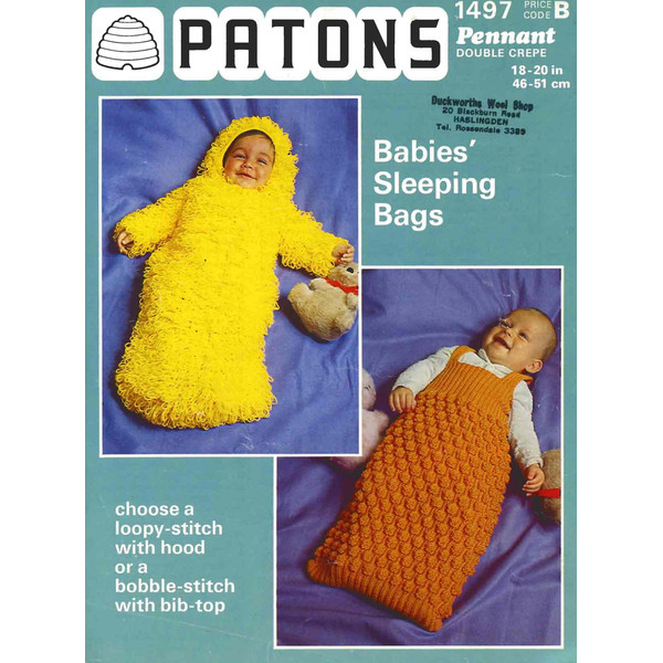Vintage Baby Sleeping Bags Knitting Pattern Patons 1497 Babies Sleeping Bags.jpg