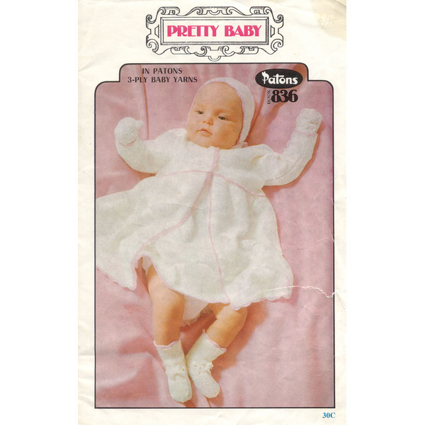 vVintage Jacket Dress Knitting Pattern for Baby Patons 836 Pretty Baby.jpg