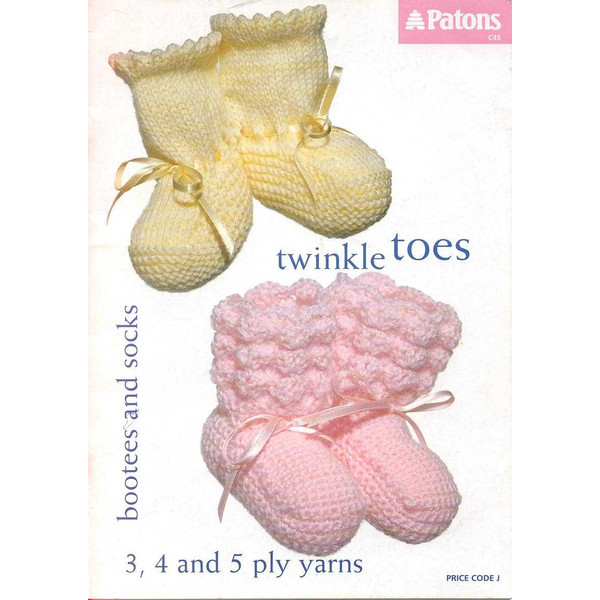Vintage Baby Bootees Knitting and Crochet Pattern Patons C45 Twinkle Toes.jpg
