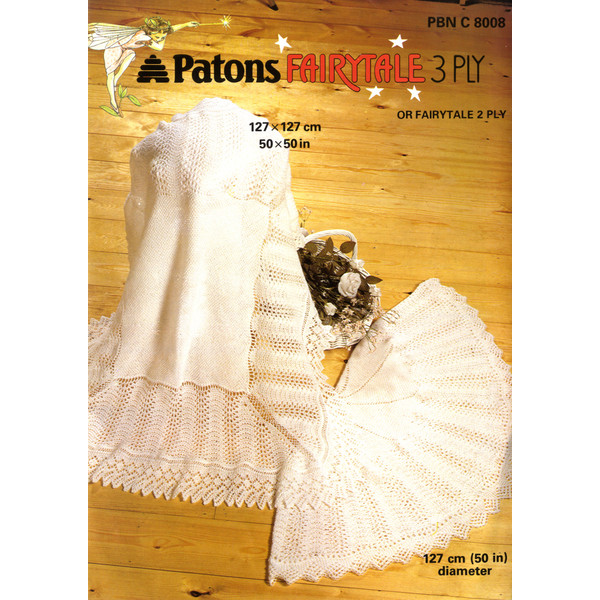 Vintage Square Shawl Knitting Pattern for Baby Patons 8008 Traditional Square Shawl.jpg
