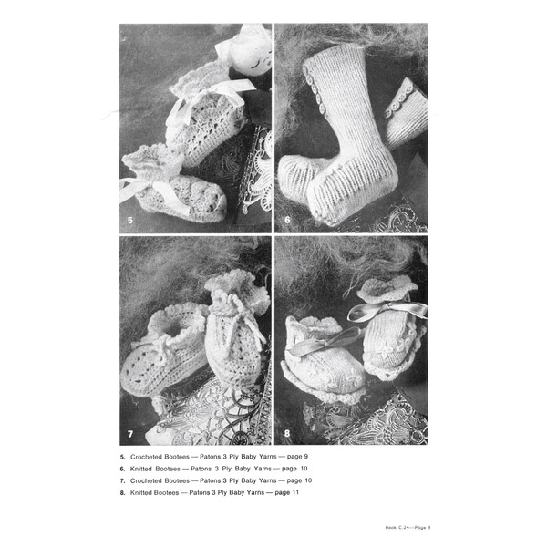 Vintage Baby Bootees Knitting and Crochet Pattern Patons C24 20 Bootee Beauties (3).jpg