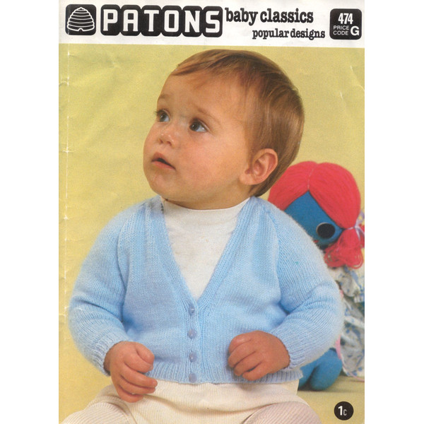 Vintage Knitting Pattern for Baby Cardigans Patons 474 Baby Classics.jpg