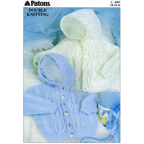 Vintage Jacket Knitting Pattern for Baby Patons 4503 Hooded Jacket.jpg