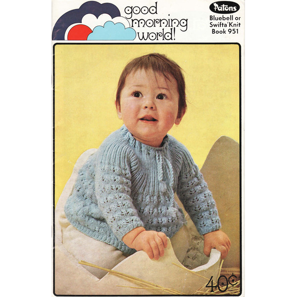 Vintage Cardigan Dress Cot Cover Knitting Pattern for Baby Patons 951 Good Morning World.jpg