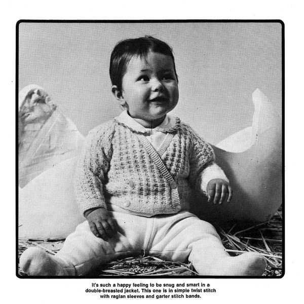 Vintage Cardigan Dress Cot Cover Knitting Pattern for Baby Patons 951 Good Morning World (2).jpg