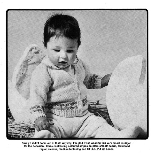 Vintage Cardigan Dress Cot Cover Knitting Pattern for Baby Patons 951 Good Morning World (4).jpg