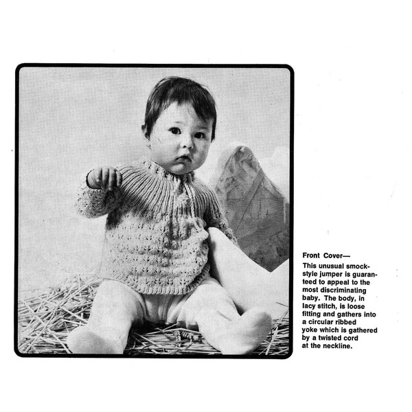 Vintage Cardigan Dress Cot Cover Knitting Pattern for Baby Patons 951 Good Morning World (9).jpg