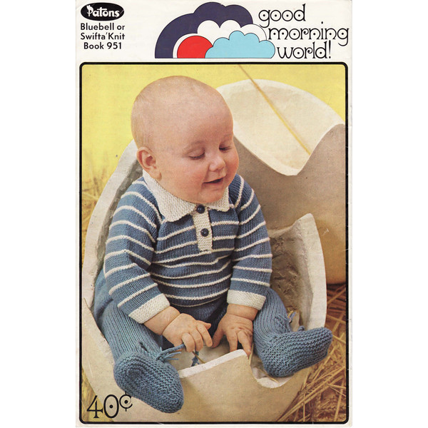 Vintage Cardigan Dress Cot Cover Knitting Pattern for Baby Patons 951 Good Morning World (10).jpg