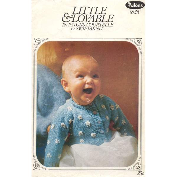 Vintage Jacket Dress Pullover Knitting Pattern for Baby Patons 835 Little and Lovable.jpg