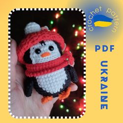 PDF ENG, crochet pattern Christmas Penguin, christmas tree pattern (Ukrainian version)