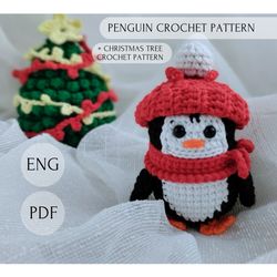 PDF ENG, crochet pattern Christmas Penguin, christmas tree pattern, amigurumi, 2.8 inches