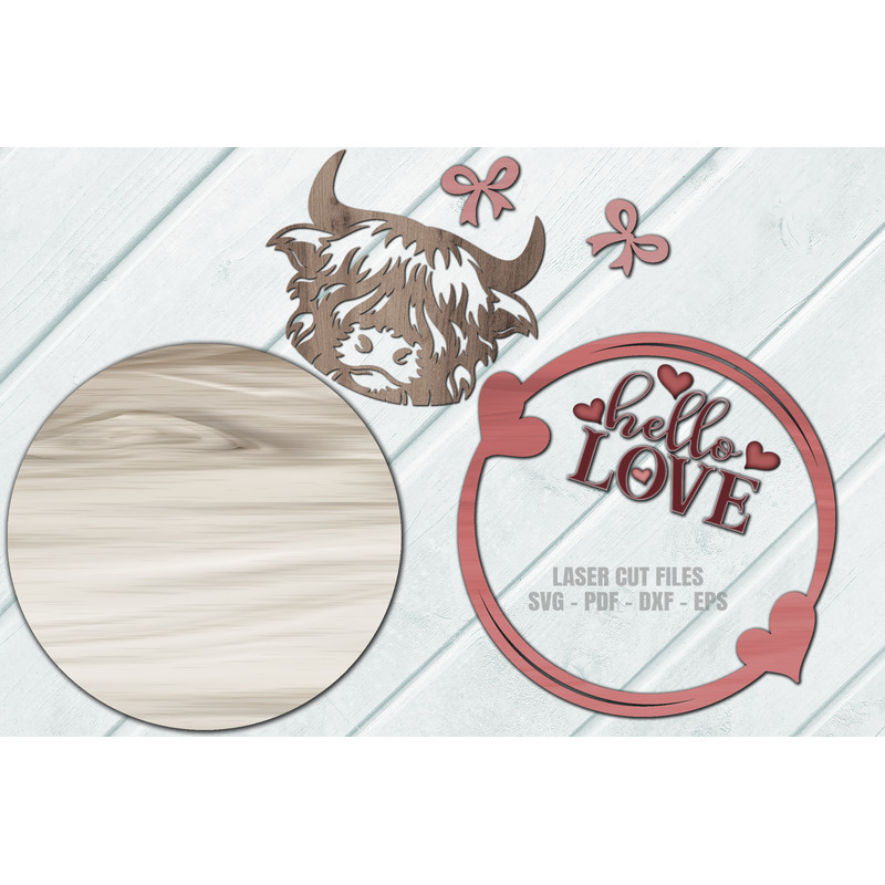 Valentine Highland Cow Door Hanger SVG Laser Cut Files Highland Cow SVG Valentine SVG Welcome Sign SVG Glowforge Files 4.png
