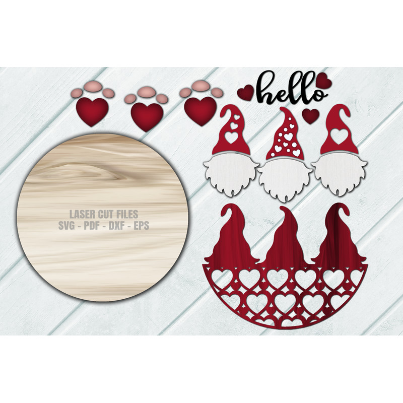 Valentines Day SVG - Gnome Door Hanger SVG - Hello Love SVG - Laser Cut Files - Gnome SVG -Valentine SVG - Glowforge Files