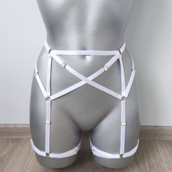 Leg harness lingerie, Honeymoon lingerie, White garter belt, Sexy lingerie body harness, Garter harness, Wedding lingeri