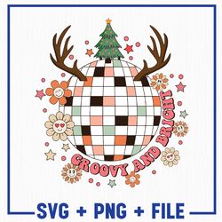 groovy and bright svg, merry christmas svg, christmas png, christmas svg
