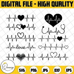 heartbeat valentine's svg. digital clipart in svg eps dxf png. instant download, commercial use. vector heart beat, nurs