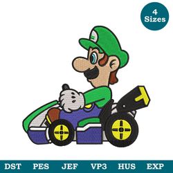 Luigi Super Mario Kart  Machine Embroidery Design 4 Sizes, Super mario Embroidery, Game Embroidery,  Pes Jef Dst