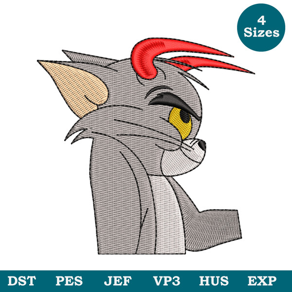 Evil Tom Cartoom Machine Embroidery Design FIle 4 Sizes, Tom And Jerry Cartoon Embroidery Pes Dst Jef - Instant Download Image 1.jpg