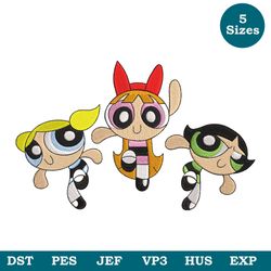 Cute Power Puff Girls Machine Embroidery Design 5  Sizes, Cartoon Embroidery, Girls Embroidery Design File Pes Jef Dst