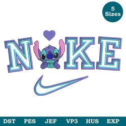 Stitch Nike Machine Embroidery Design File 5 Sizes, Lilo and Stitch Embroidery design, Anime Embroidery Design File Pes