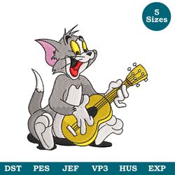 Tom Cat with Guitar Machine Embroidery, Tom Embroidery, Cat Embroidery, Cartoon Embroidery Pes, Dst, instant Download