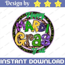 Happy Mardi Gras Y'all PNG | Sublimation Design | Hand Drawn