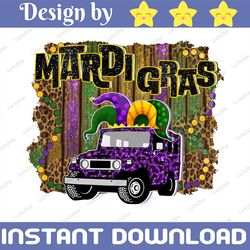 Mardi Gras Truck Png Sublimation Design, Fleur De Lis Mardi Gras Png, Mardi Gras Hat Png, Truck With Pink Hearts PNG Dig