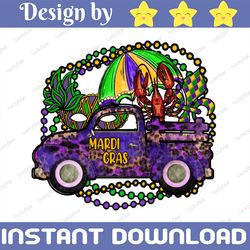 mardi gras truck with mask fleur de lis and crawfish png sublimation design, mardi gras png, mardi gras truck png, mask