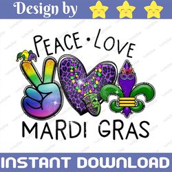 Peace Love Mardi Gras PNG, Mardi Gras PNG, Sublimation PNG Design, Mardi Gras festival png