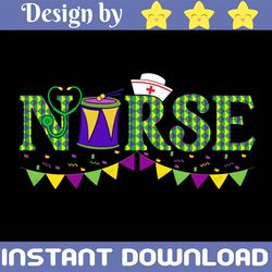 Nurse Mardi Gras, Carnival Party, Fleur De Lis, RN ICU Nicu Er Scrub, Nurse Appreciation Gift Digital PNG