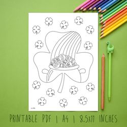St. Patrick's Day Coloring Page - Printable PDF, Lucky paper art