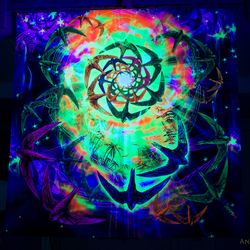 Psychedelic blacklight tapestry "Freedom Wave" Trippy backdrop Psy trance Festival banner Acid poster Home wall decor Uv