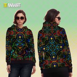 Trippy hoodie UV reaction Psychedelic print Festival clothing Unisex wear Abstract Women hoodie Men hoodie