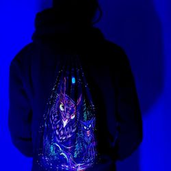 backpack owls bag for stuff fluorescent pack owls black light print