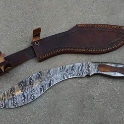 Damascus Artistry Hand Forged Damascus Knife 14 inches Handcrafted Damascus Blades Set Kukri Bowie and Hunting Knife