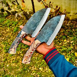 Unique Meat Cleaver & Chef's Knife Duo Outdoor Chef's Essential: Carbon Steel Cleaver - BladeMaster