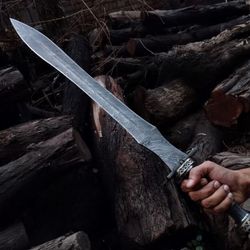 A Viking Battle-Ready Damascus Steel Sword -  Hand-Forged Damascus Steel Viking Sword - BladeMaster