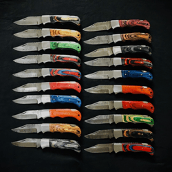Set of 20 Damascus Steel Hunting Folding Knives: Premium Collection with Sheaths - BladeMaster