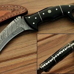 full tang hand forged damascus karambit with buffalo horn handle