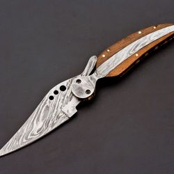 handcrafted damascus folding knife: personalized edc gift for him